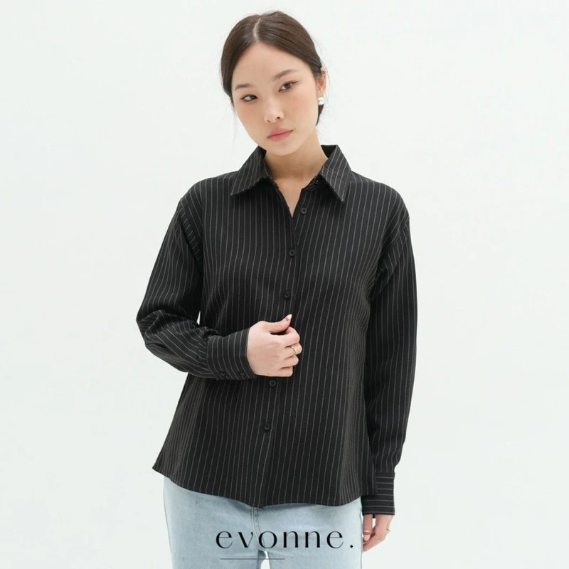 EVONNE Alice Kemeja Stripe Mewah Wanita Top Blouse Atasan Wanita Elegan Lembut Simple